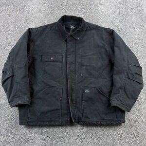 Vintage Key Chore Jacket Men's 2XL Black Faded Quilted Canvas Insulated Pockets